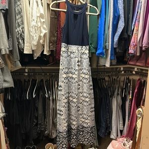 Vince Camuto navy and floral maxi dress